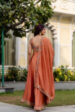 Orange Color Vichitra Silk Fabric Embroidery Work Gown