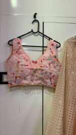 Peach Color Georgette Fabric Sequence Work With Frill Border Work Lehenga