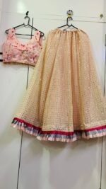 Peach Color Georgette Fabric Sequence Work With Frill Border Work Lehenga