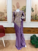 Peacock Design Lavender Color Rangoli Silk Fabric Thread Work Ready To Wear Saree