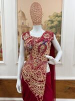 Peacock Design Maroon Color Rangoli Silk Fabric Thread Work Ready To Wear Saree