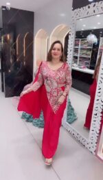 Peacock Design Maroon Color Rangoli Silk Fabric Thread Work Ready To Wear Saree