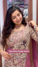 Peacock Design Pink Color Rangoli Silk Fabric Thread Work Ready To Wear Saree