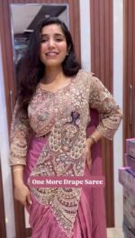 Peacock Design Pink Color Rangoli Silk Fabric Thread Work Ready To Wear Saree