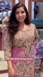 Peacock Design Pink Color Rangoli Silk Fabric Thread Work Ready To Wear Saree