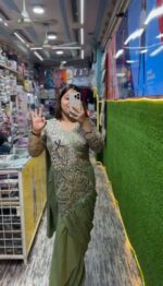 Peacock Design Pista Color Rangoli Silk Fabric Thread Work Ready To Wear Saree