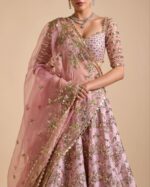 Pink Color Chinon Silk Fabric Multi Thread With Sequence Work Lehenga