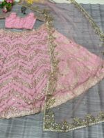 Pink Color Chinon Silk Fabric Multi Thread With Sequence Work Lehenga