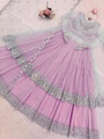 Pink Color Faux Georgette Fabric Sequence Work Lehenga Gown