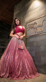 Pink Color Satin Silk Fabric Sequence Work Lehenga