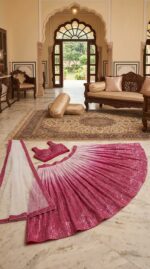 Pink Color Satin Silk Fabric Sequence Work Lehenga