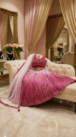 Pink Color Satin Silk Fabric Sequence Work Lehenga