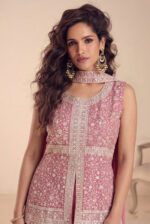 Pink Color Star Georgette Fabric Sequence Work Eid Special Suit