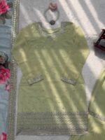 Pista Color Faux Georgette Fabric Thread With Sequence Work Sharara Set