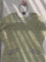 Pista Color Faux Georgette Fabric Thread With Sequence Work Sharara Set