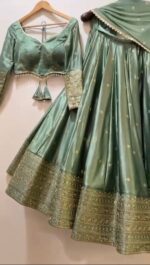 Pista Color Japan Satin Fabric Sequence Work Lehenga