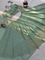 Pista Color Japan Satin Fabric Sequence Work Lehenga