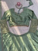 Pista Color Japan Satin Fabric Sequence Work Lehenga