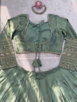 Pista Color Japan Satin Fabric Sequence Work Lehenga