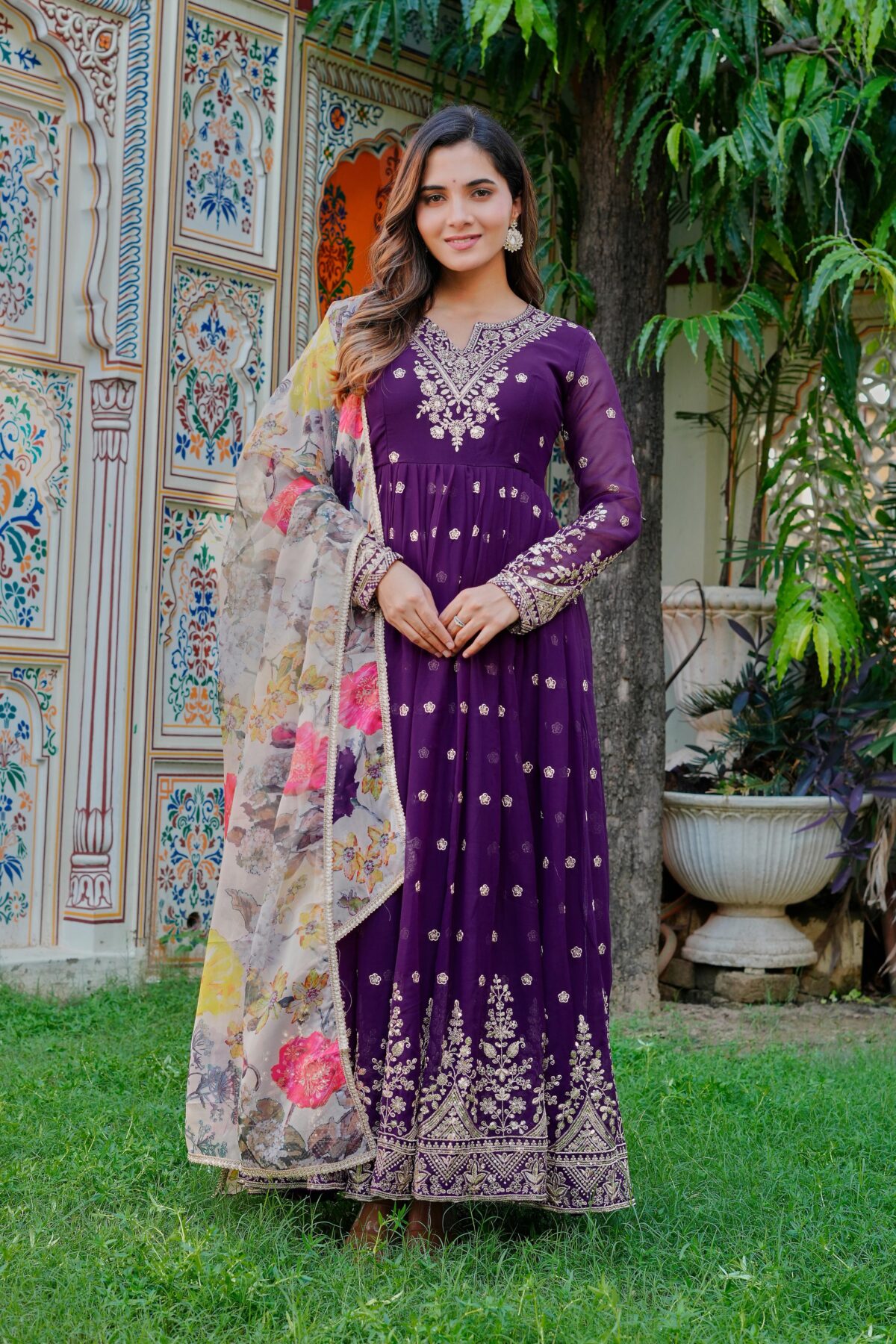 Purple Color Georgette Fabric Sequence Work Gown