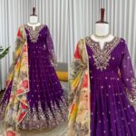 Purple Color Georgette Fabric Sequence Work Gown