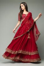 Red Color Georgette Fabric Jari Work With Sequence Work Lehenga