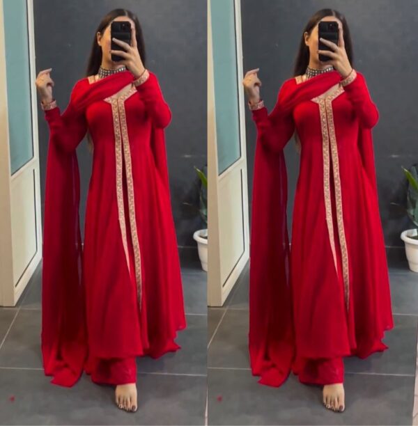 Red Color Georgette Fabric Sequence Work Sharara Suit