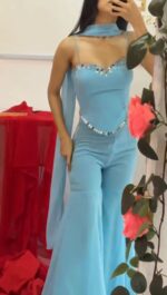 Sky Color Faux Georgette Fabric Real Mirror Work Sharara Set