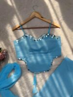 Sky Color Faux Georgette Fabric Real Mirror Work Sharara Set