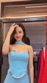 Sky Color Faux Georgette Fabric Real Mirror Work Sharara Set