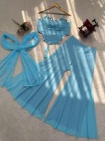 Sky Color Faux Georgette Fabric Real Mirror Work Sharara Set