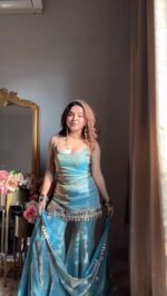 Sky Color Fendi Silk Fabric Sequence With Real Mirror Work Palazzo Suit