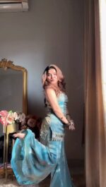 Sky Color Fendi Silk Fabric Sequence With Real Mirror Work Palazzo Suit