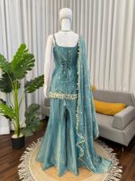 Sky Color Fendi Silk Fabric Sequence With Real Mirror Work Palazzo Suit
