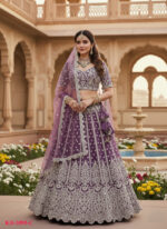 Special For Wedding Lavender Color Butterfly Net Fabric Fancy Thread Sequence Work Bridal Lehenga