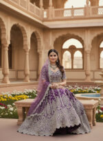 Special For Wedding Lavender Color Butterfly Net Fabric Fancy Thread Sequence Work Bridal Lehenga