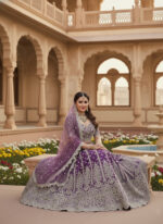 Special For Wedding Lavender Color Butterfly Net Fabric Fancy Thread Sequence Work Bridal Lehenga