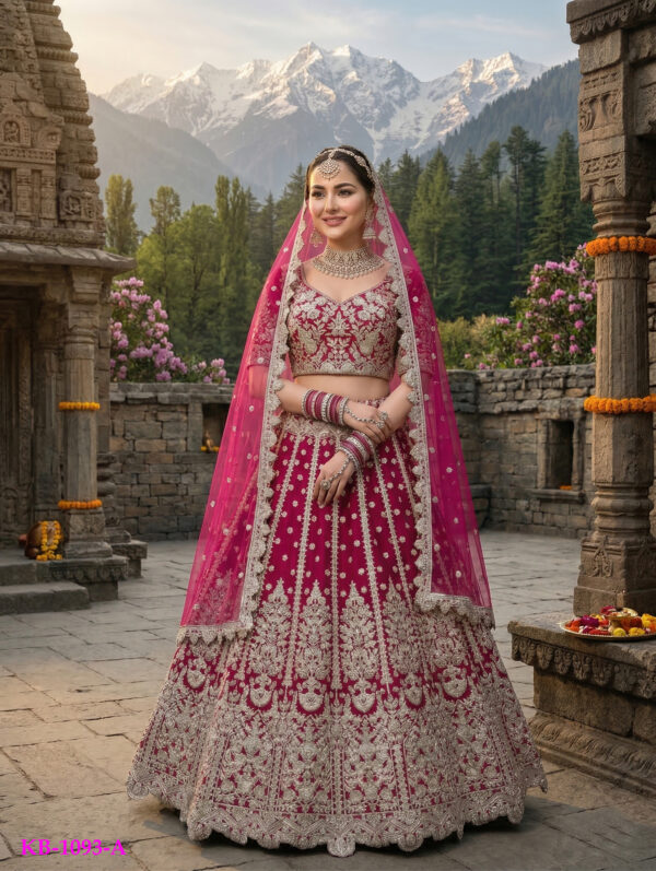 Special For Wedding Pink Color Butterfly Net Fabric Fancy Thread Sequence Work Bridal Lehenga
