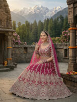 Special For Wedding Pink Color Butterfly Net Fabric Fancy Thread Sequence Work Bridal Lehenga
