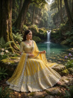 Special For Wedding Yellow Color Butterfly Net Fabric Fancy Thread Sequence Work Bridal Lehenga