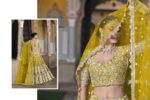 Special For Wedding Yellow Color Butterfly Net Fabric Fancy Thread Sequence Work Bridal Lehenga