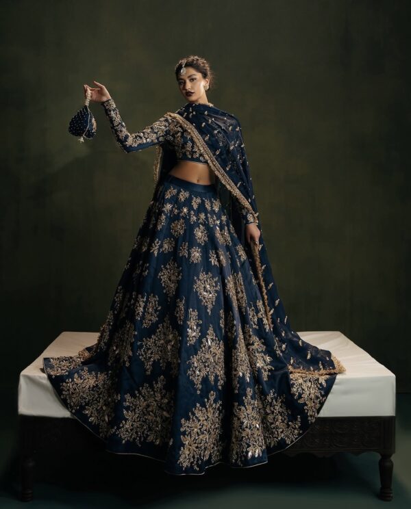 Teal Blue Color Polo Silk Fabric Jari Thread With Sequence Work Lehenga