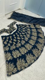 Teal Blue Color Polo Silk Fabric Jari Thread With Sequence Work Lehenga