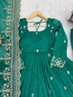 Teal Green Color Crunchy Silk Fabric Sequence Work Anarkali Suit