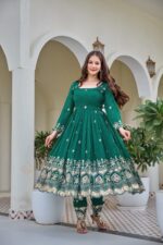 Teal Green Color Crunchy Silk Fabric Sequence Work Anarkali Suit