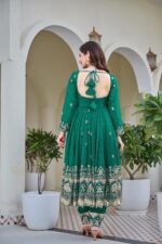 Teal Green Color Crunchy Silk Fabric Sequence Work Anarkali Suit