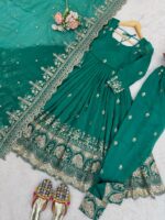 Teal Green Color Crunchy Silk Fabric Sequence Work Anarkali Suit