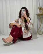 White Color Faux Georgette Fabric Sequence With Gota Patti Piping Suit