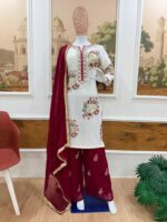 White Color Faux Georgette Fabric Sequence With Gota Patti Piping Suit