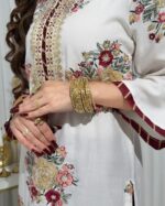 White Color Faux Georgette Fabric Sequence With Gota Patti Piping Suit